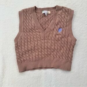 Y2K Hazel Moon Cropped Cable Knit Sweater Vest with Heart